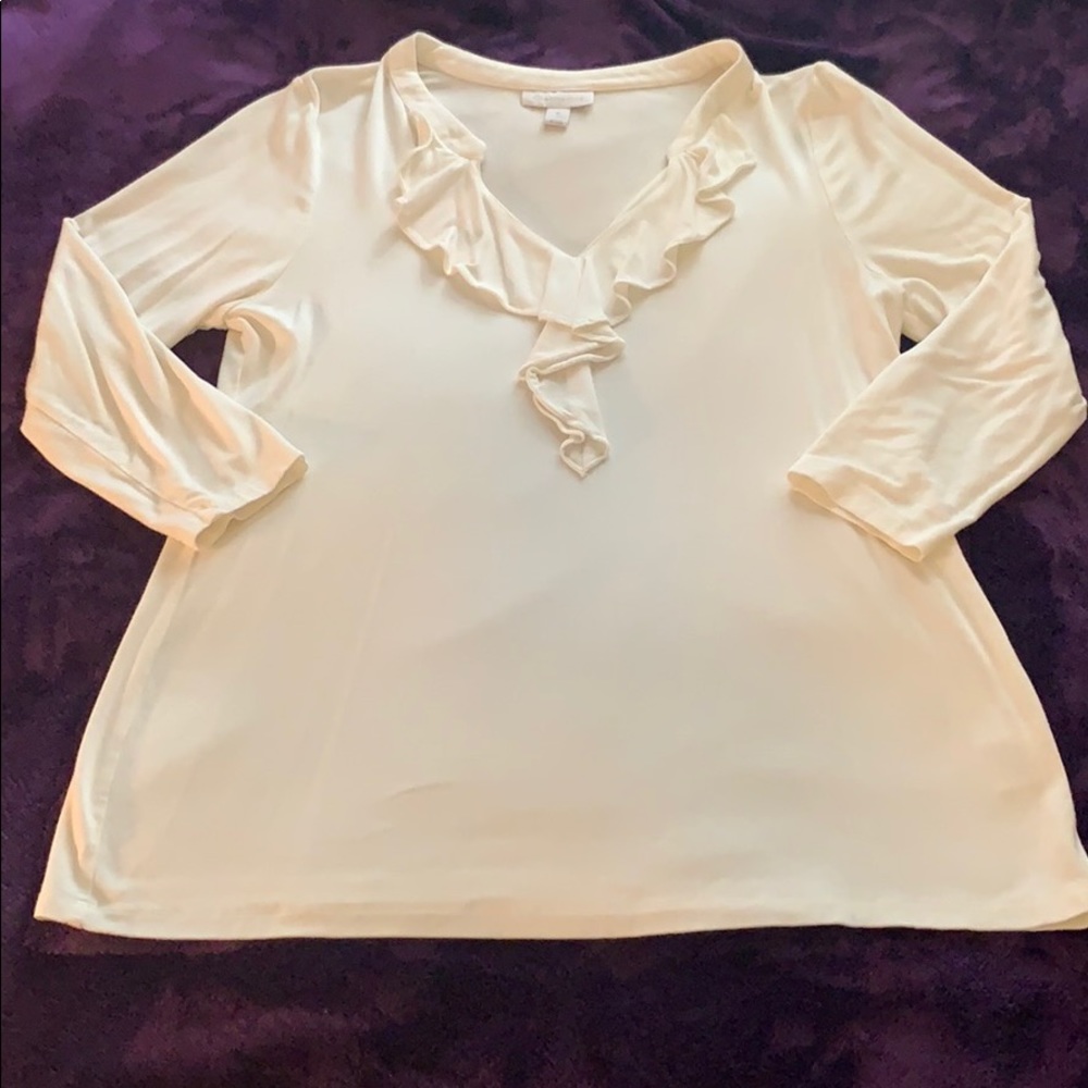 White Flowy Long Sleeve Ruffle Blouse